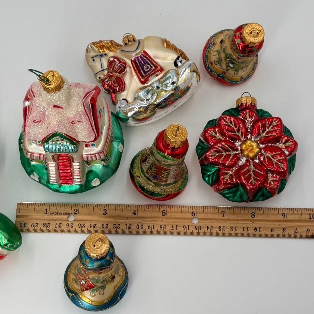9pc‎ Vintage Ornament Lot Unique Treasures Blown Glass Christmas